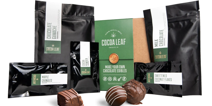 contents of edibles kit: packaging is black with green accents
